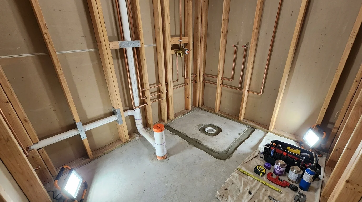 Bathroom rough-in plumbing during remodel by Johns Plumbing LLC in Colorado City