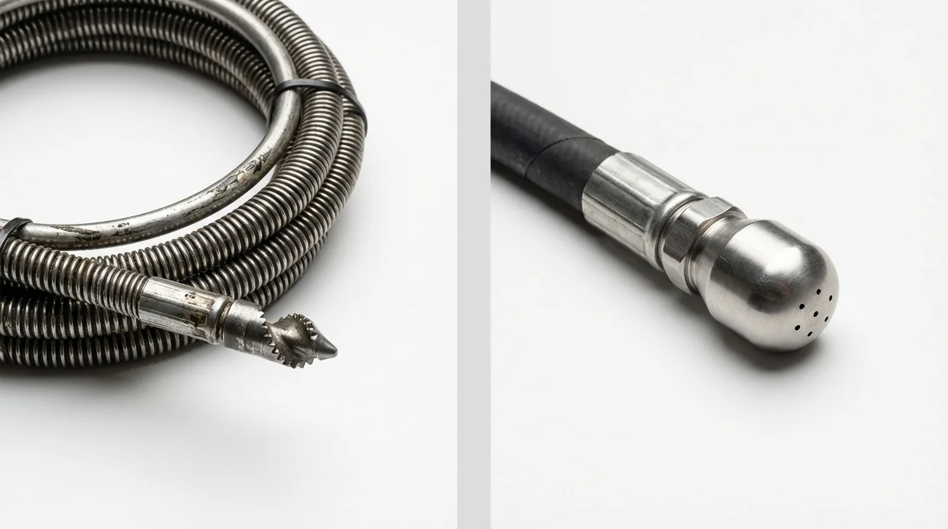 Drain snake cable and hydro jetting nozzle used for drain cleaning in Colorado City, CO