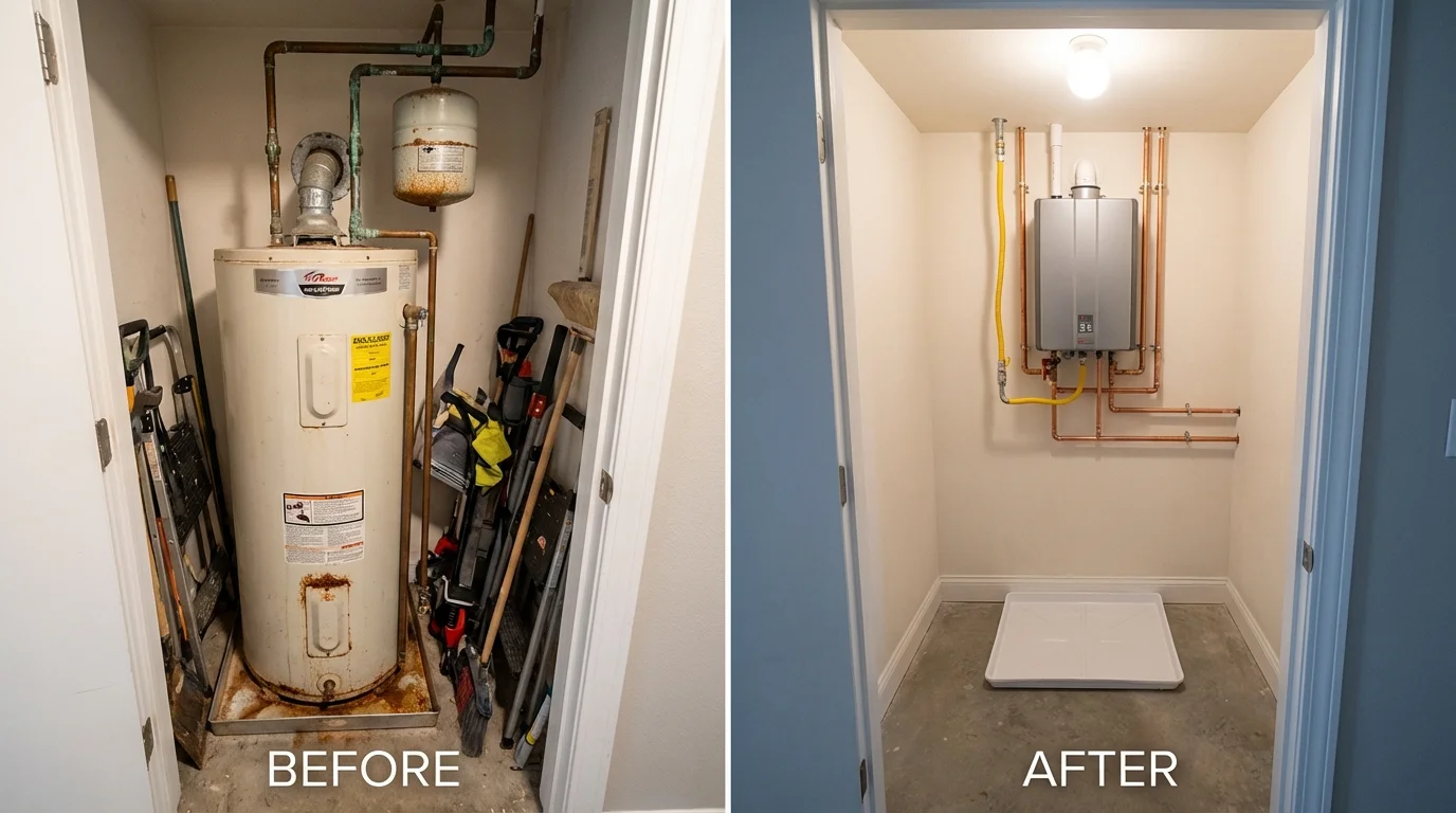 Tank water heater versus wall-mounted tankless unit comparison for Colorado City, CO homeowners
