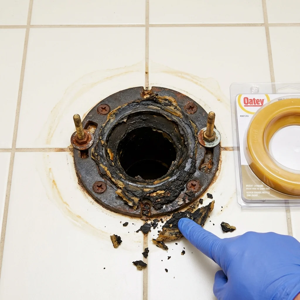 Failed wax ring showing water seepage at the base of a toilet in a Colorado City, CO home